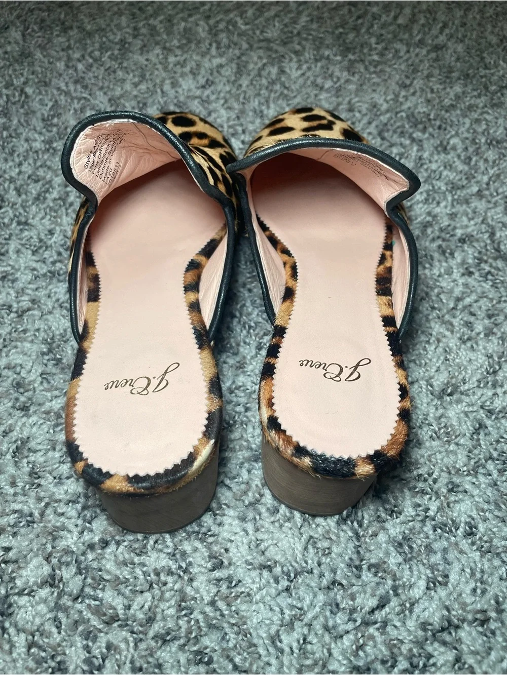 J Crew Leopard Print Calf Hair Wood Clog Leather Slip On Studded Mules Sz 8.5